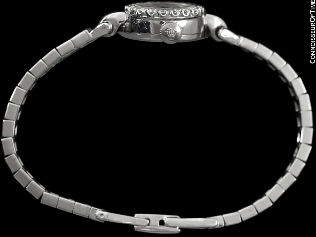 1960's Rolex Vintage Ladies Pre-Cellini Bracelet Cocktail Dress Watch - 14K White Gold & Diamonds
