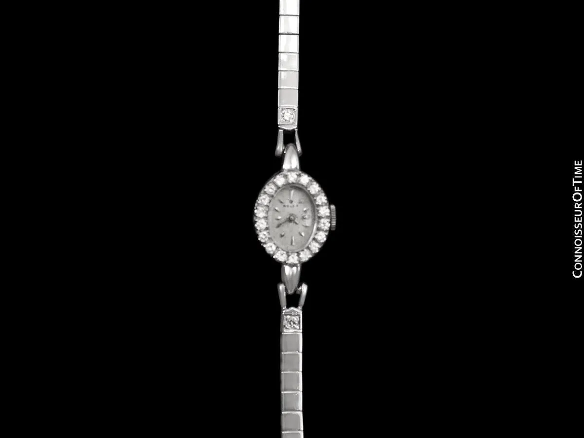 1960's Rolex Vintage Ladies Pre-Cellini Bracelet Cocktail Dress Watch - 14K White Gold & Diamonds