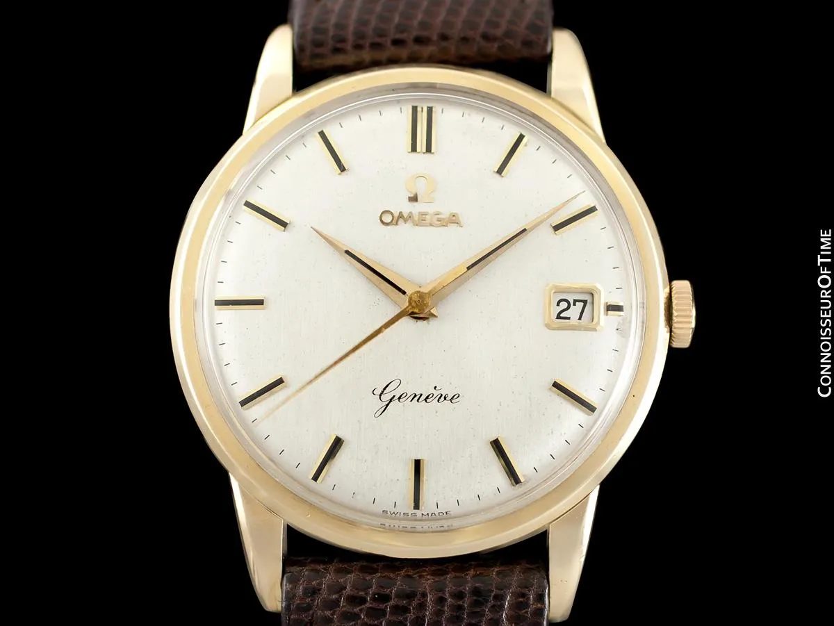 1961 Omega Geneve Vintage Mens Dress Watch with Date - 9K Gold