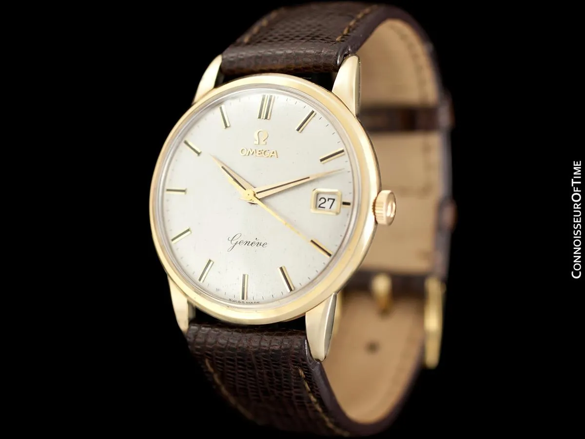 1961 Omega Geneve Vintage Mens Dress Watch with Date - 9K Gold