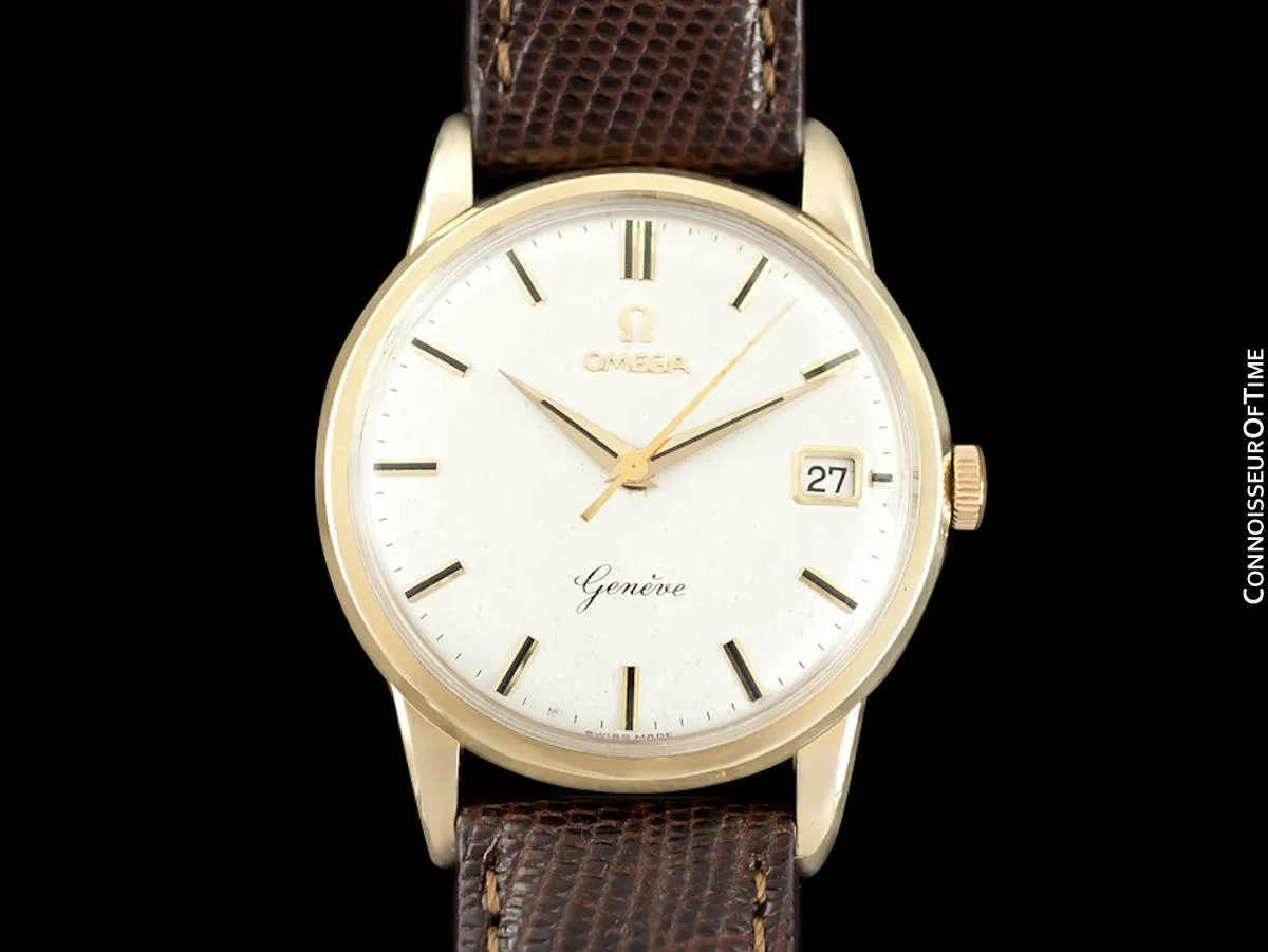 1961 Omega Geneve Vintage Mens Dress Watch with Date - 9K Gold