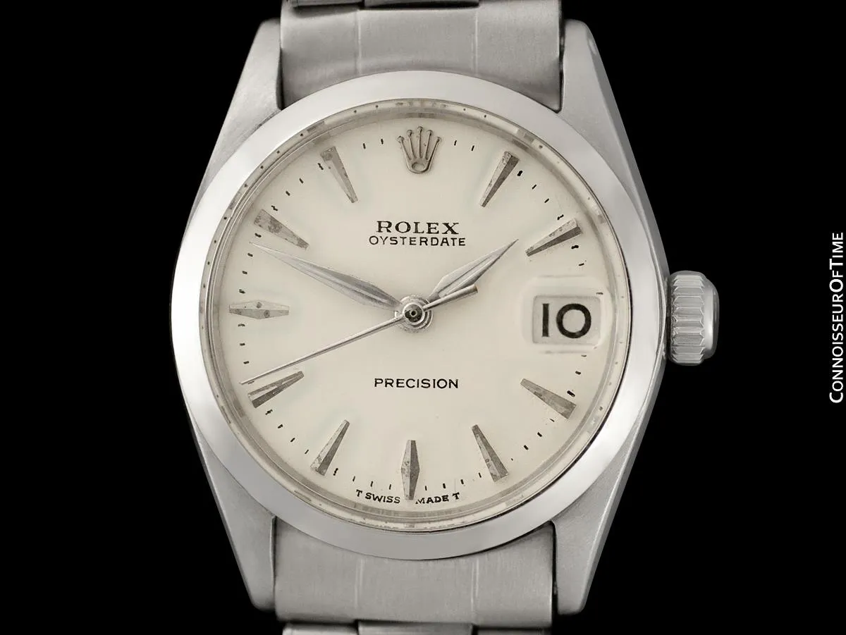 1961 Rolex Vintage Midsize Unisex 30mm Oysterdate Precision Ref. 6466 Date Watch - Stainless Steel