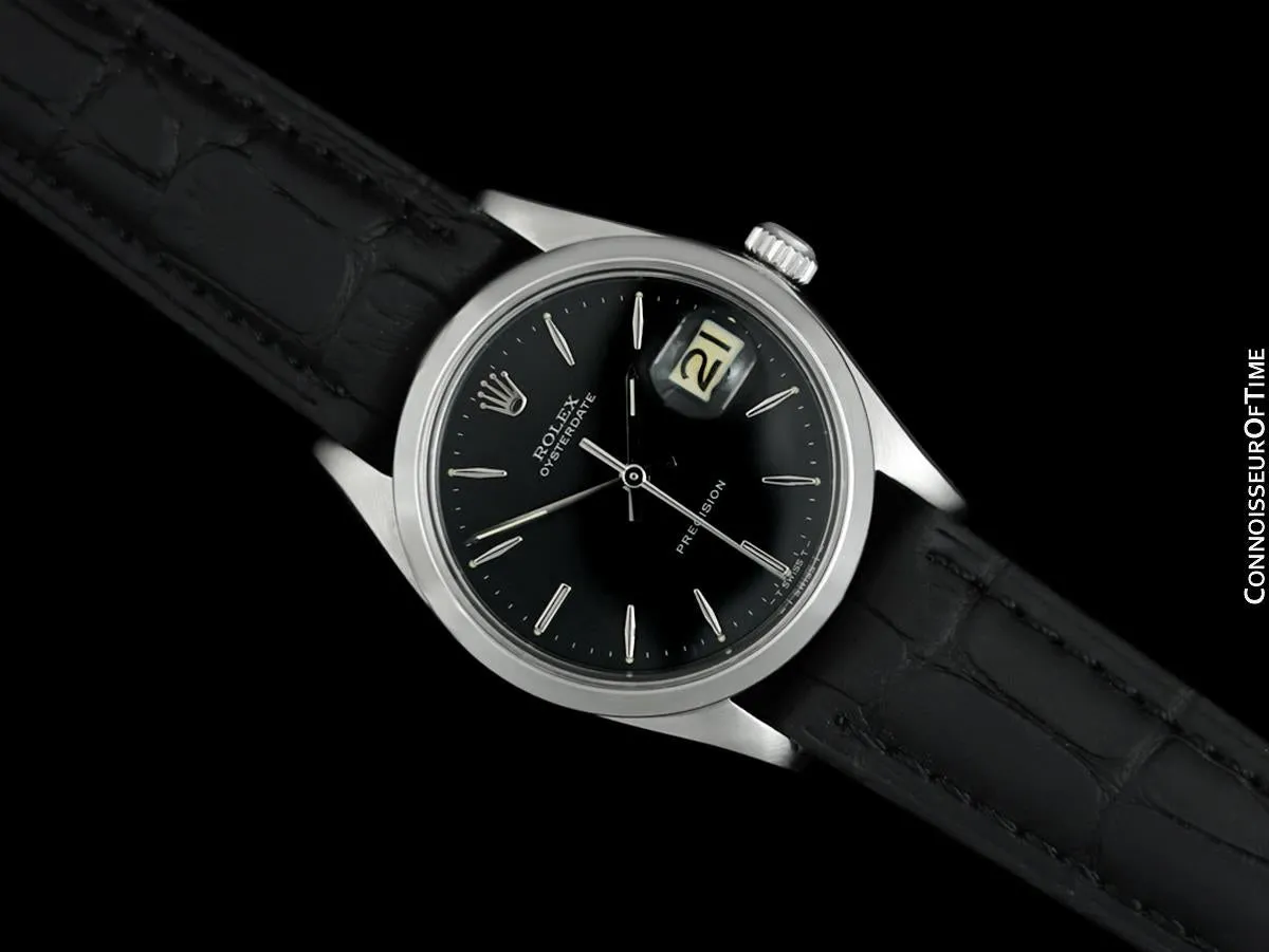 1964 Rolex Oysterdate Vintage Mens Black Dial Watch with Date - Stainless Steel