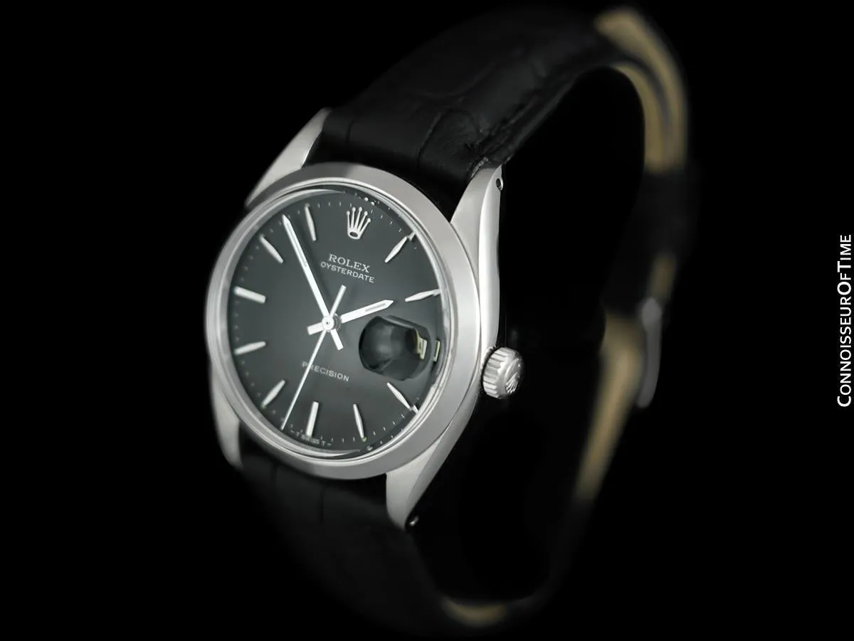 1964 Rolex Oysterdate Vintage Mens Black Dial Watch with Date - Stainless Steel