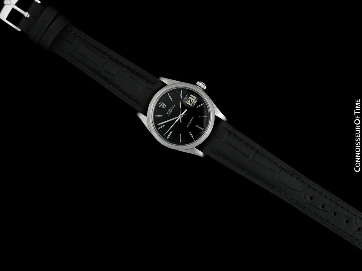 1964 Rolex Oysterdate Vintage Mens Black Dial Watch with Date - Stainless Steel