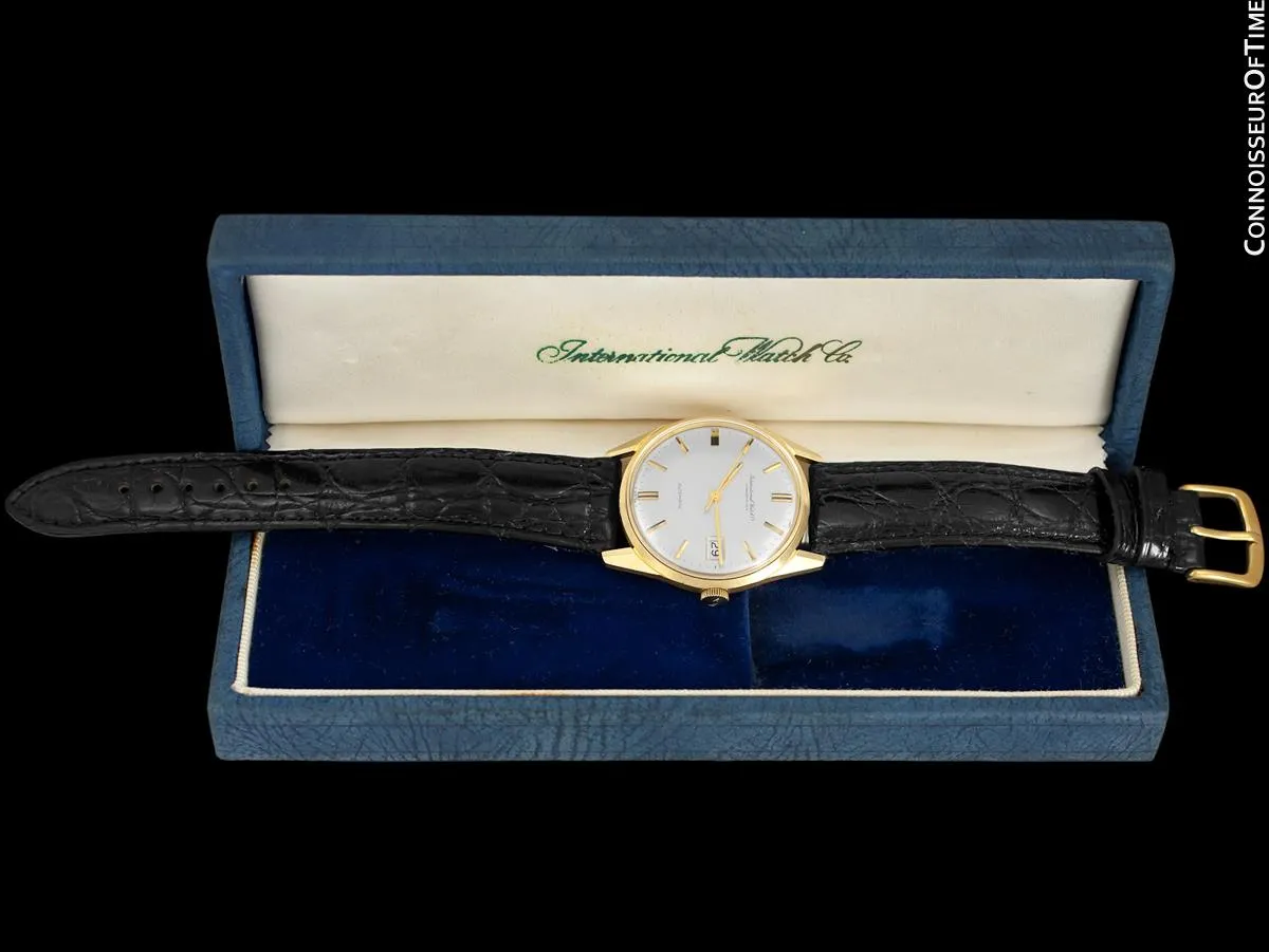 1966 IWC Vintage Mens Automatic Full Size Watch, Silver Dial with Date, 18K Gold - Near New Old Stock