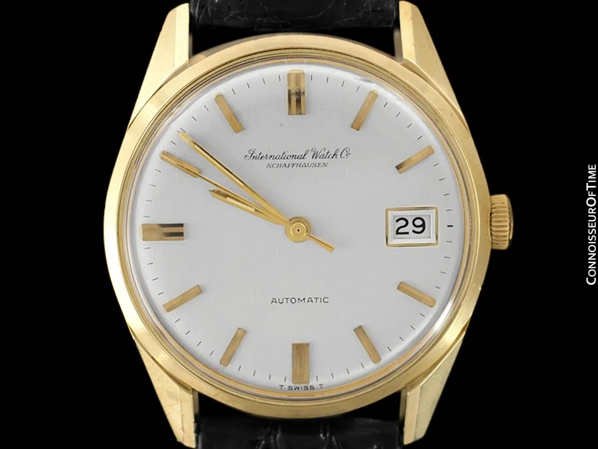 1966 IWC Vintage Mens Automatic Full Size Watch, Silver Dial with Date, 18K Gold - Near New Old Stock