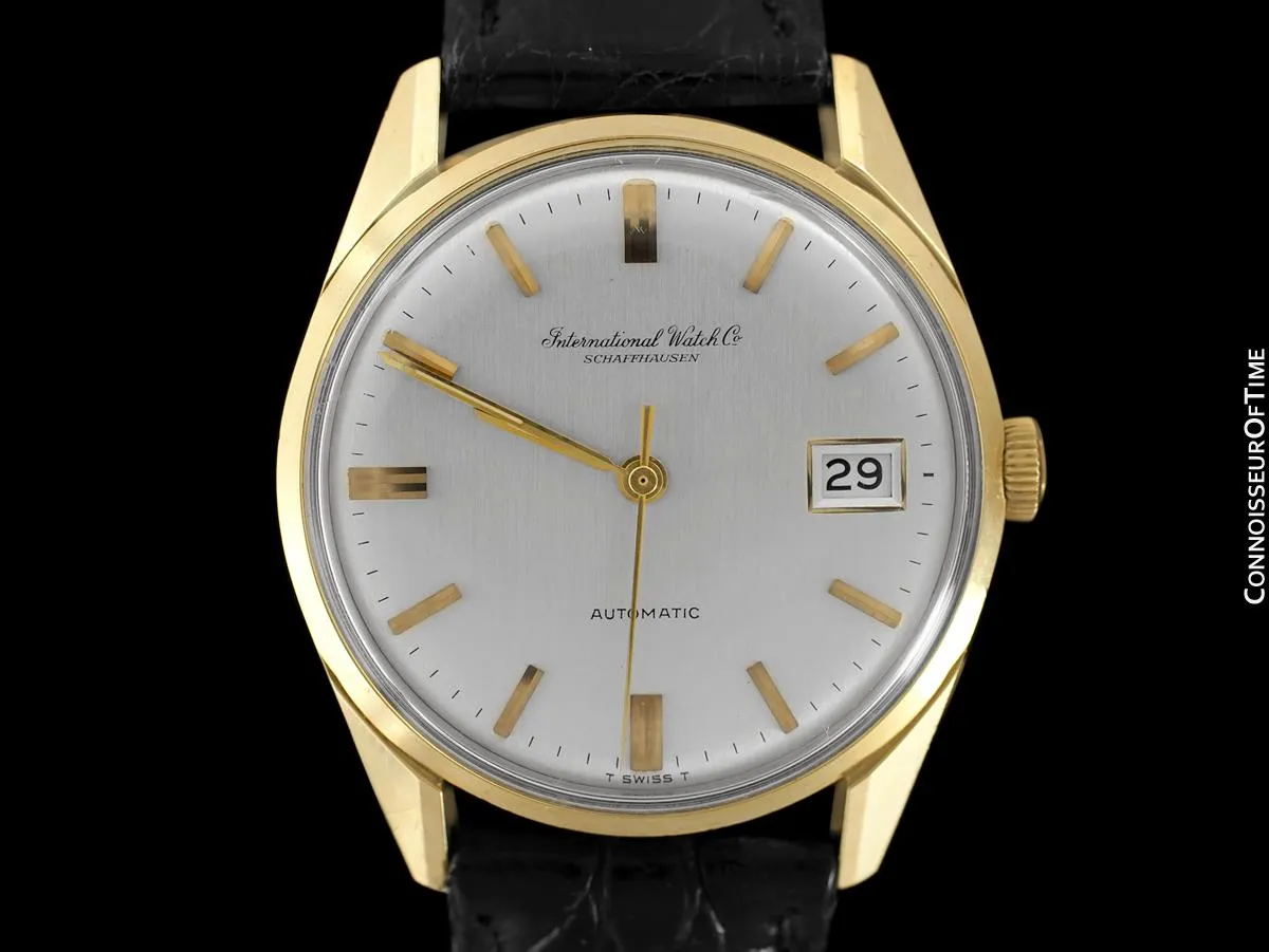 1966 IWC Vintage Mens Automatic Full Size Watch, Silver Dial with Date, 18K Gold - Near New Old Stock
