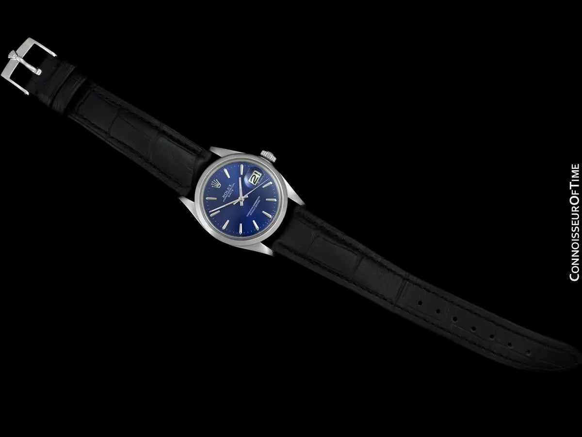 1968 Rolex Oyster Perpetual Date Ref. 1500 Vintage Mens Blue Dial Watch - Stainless Steel