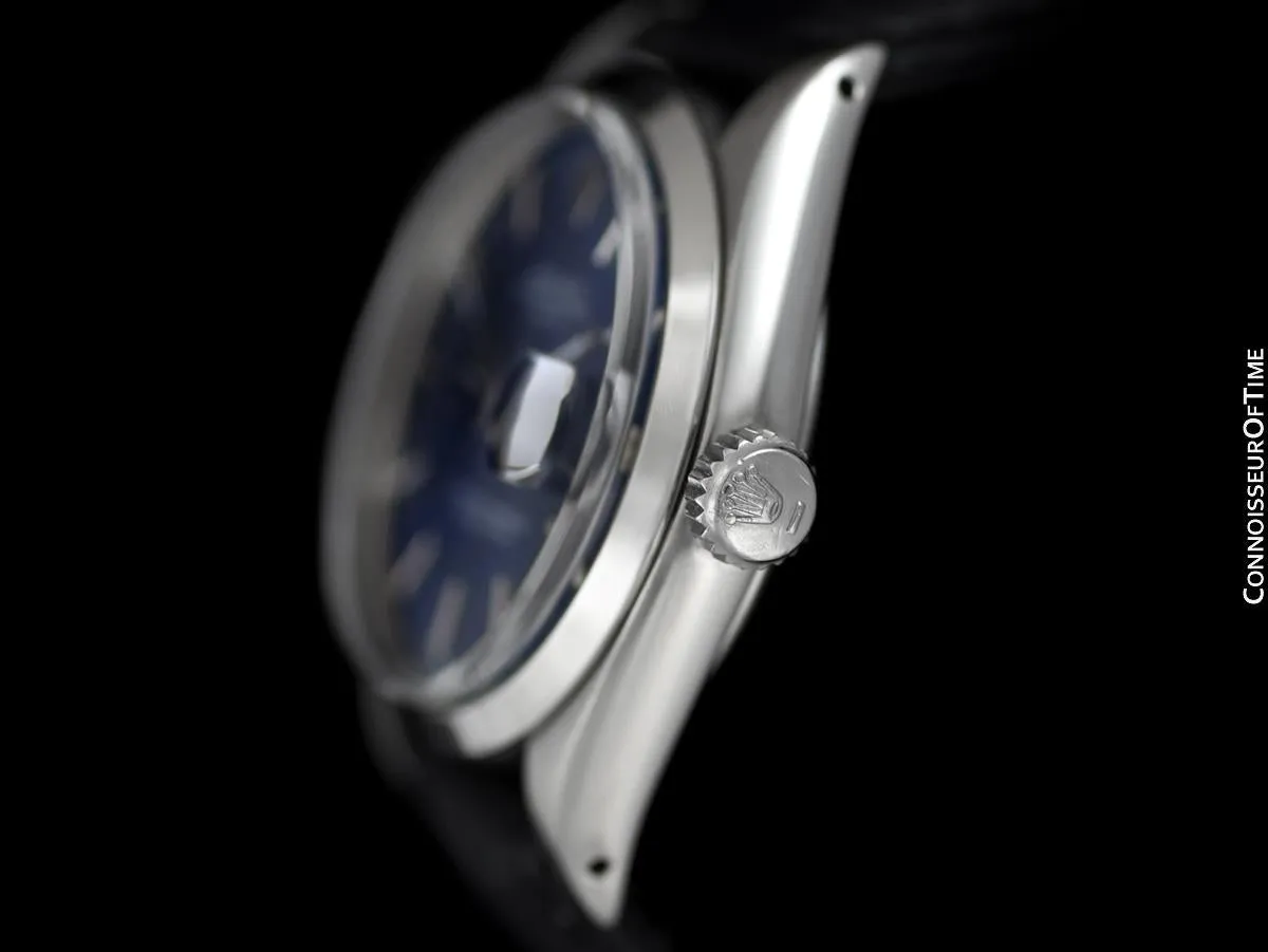 1968 Rolex Oyster Perpetual Date Ref. 1500 Vintage Mens Blue Dial Watch - Stainless Steel