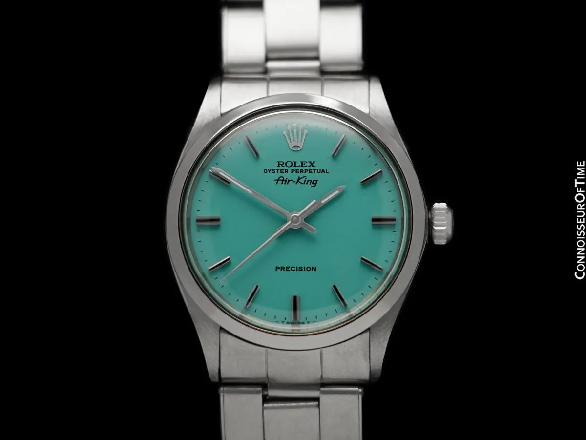 1969 Rolex Oyster Perpetual Air-King Ref. 5500 Vintage Mens Tiffany Blue Dial Watch - Stainless Steel