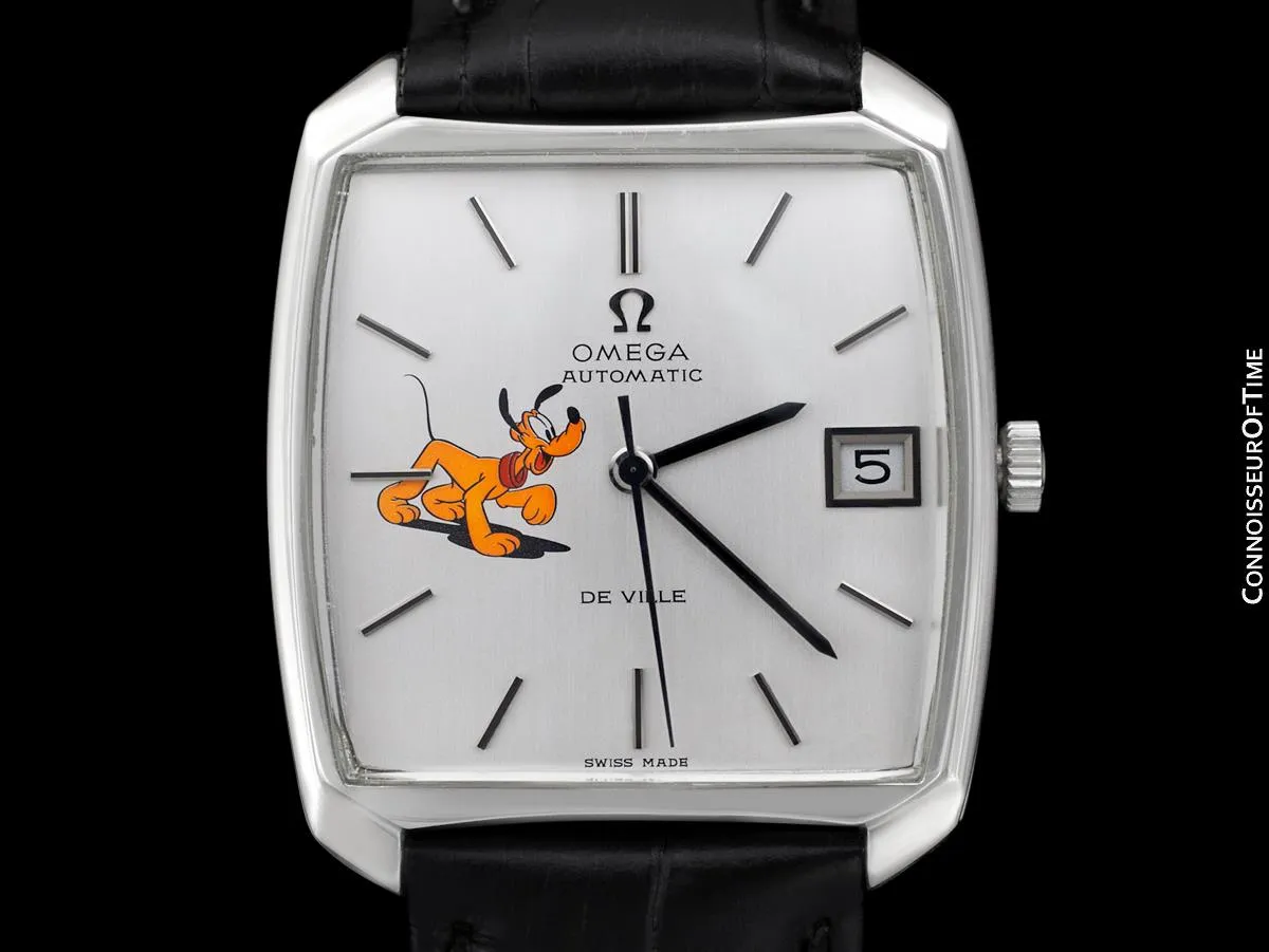 1970 Omega De Ville Vintage Mens Automatic Dress Watch with Disney's Pluto Dog - Stainless Steel