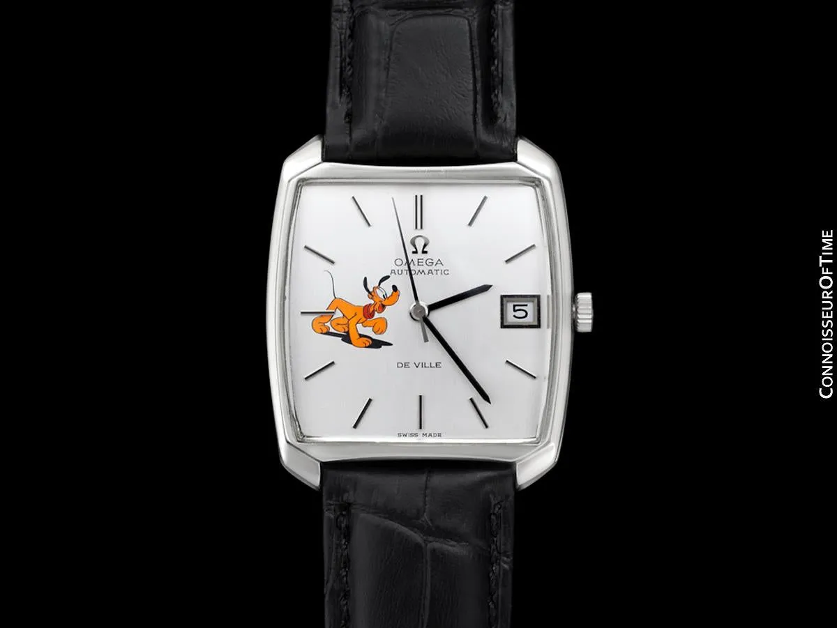 1970 Omega De Ville Vintage Mens Automatic Dress Watch with Disney's Pluto Dog - Stainless Steel