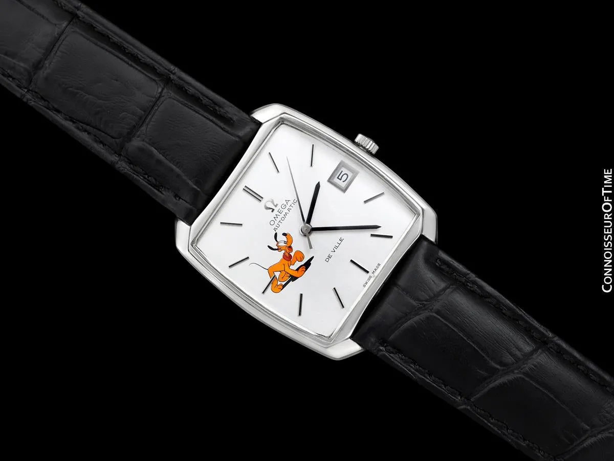 1970 Omega De Ville Vintage Mens Automatic Dress Watch with Disney's Pluto Dog - Stainless Steel