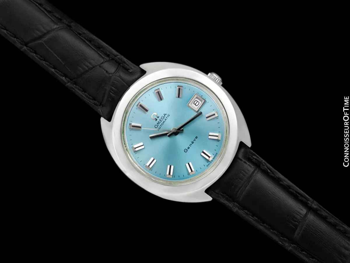 1970 Omega Geneve Vintage Mens Rare Large 37mm Cal. 565 Automatic Watch with Tiffany Blue Dial - Stainless Steel