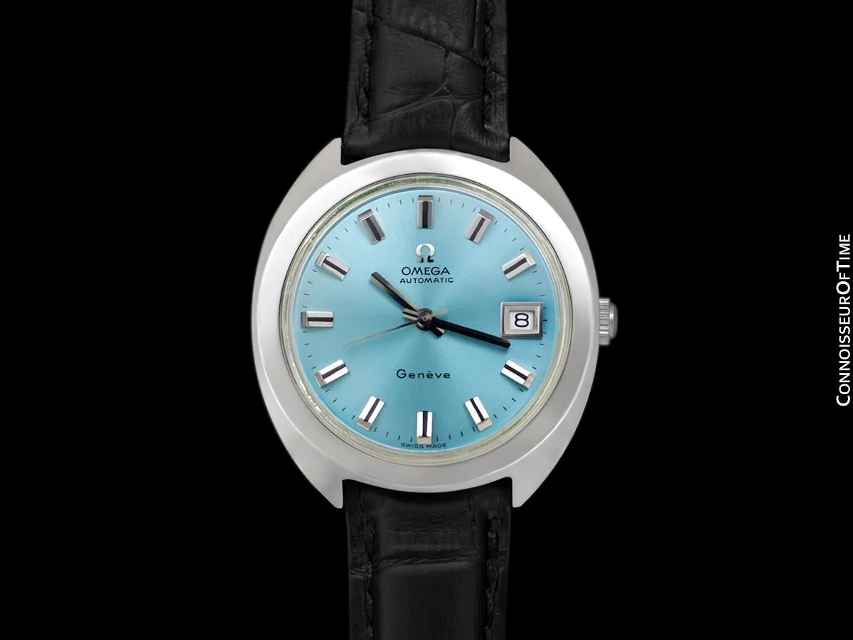1970 Omega Geneve Vintage Mens Rare Large 37mm Cal. 565 Automatic Watch with Tiffany Blue Dial - Stainless Steel