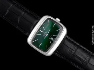 1970's Omega De Ville Mens Retro Dress TV Watch with Money Green Dial - Stainless Steel