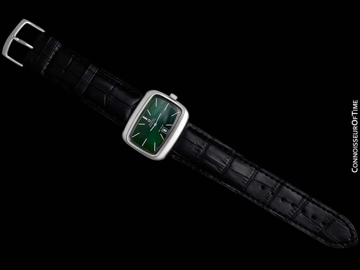 1970's Omega De Ville Mens Retro Dress TV Watch with Money Green Dial - Stainless Steel