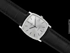 1970's Omega Geneve Vintage Mens Handwound Watch with Quick-Setting Date - Stainless Steel & Diamonds