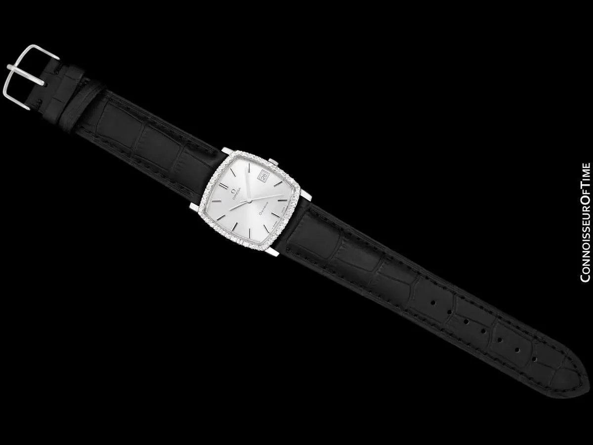 1970's Omega Geneve Vintage Mens Handwound Watch with Quick-Setting Date - Stainless Steel & Diamonds