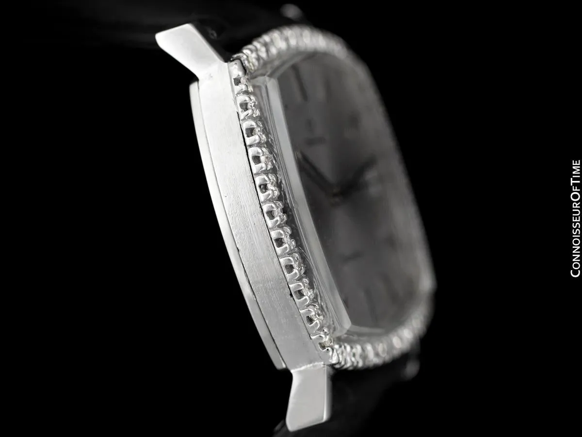 1970's Omega Geneve Vintage Mens Handwound Watch with Quick-Setting Date - Stainless Steel & Diamonds