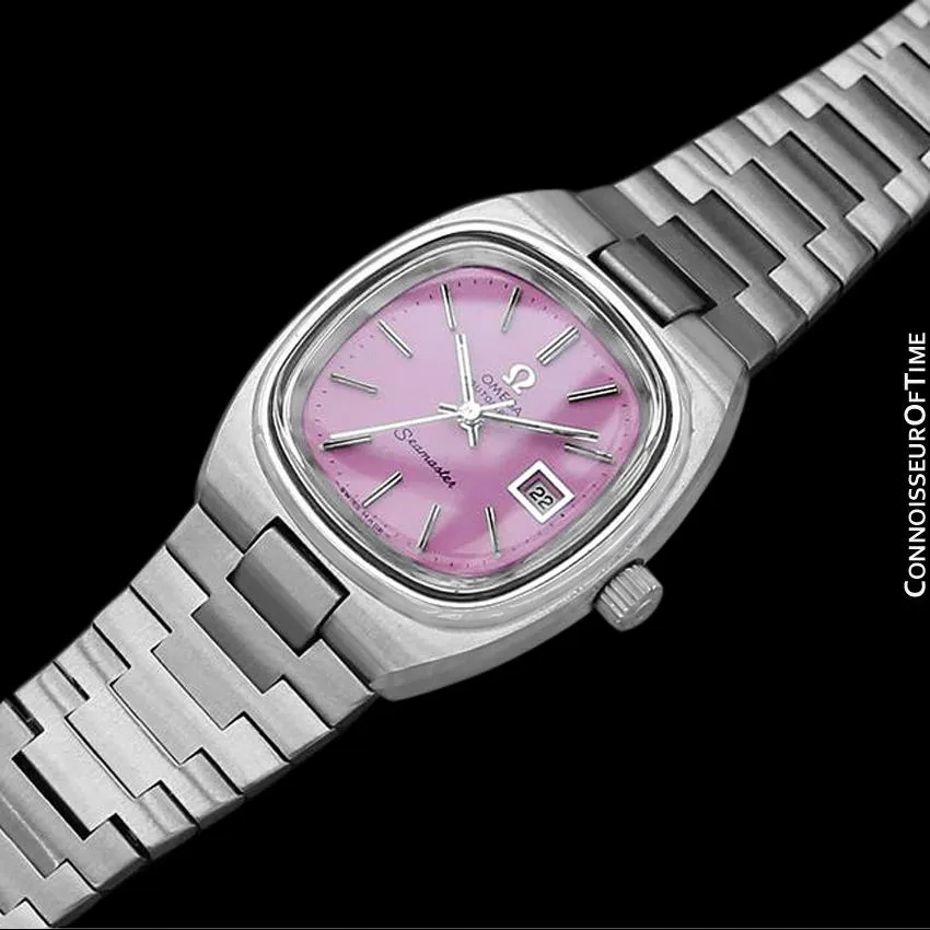 1970's Omega Seamaster Vintage Ladies Automatic Watch with Pink Dial - Stainless Steel