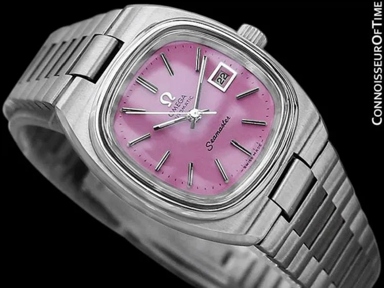 1970's Omega Seamaster Vintage Ladies Automatic Watch with Pink Dial - Stainless Steel