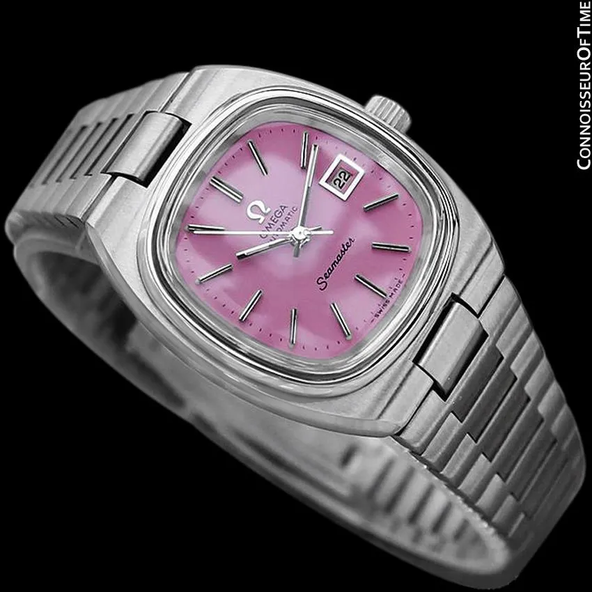1970's Omega Seamaster Vintage Ladies Automatic Watch with Pink Dial - Stainless Steel