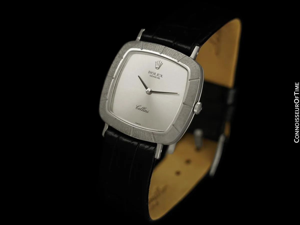 1971 Rolex Cellini Vintage Mens Handwound TV Watch with Bark Bezel, Ref. 3880 - 18K White Gold