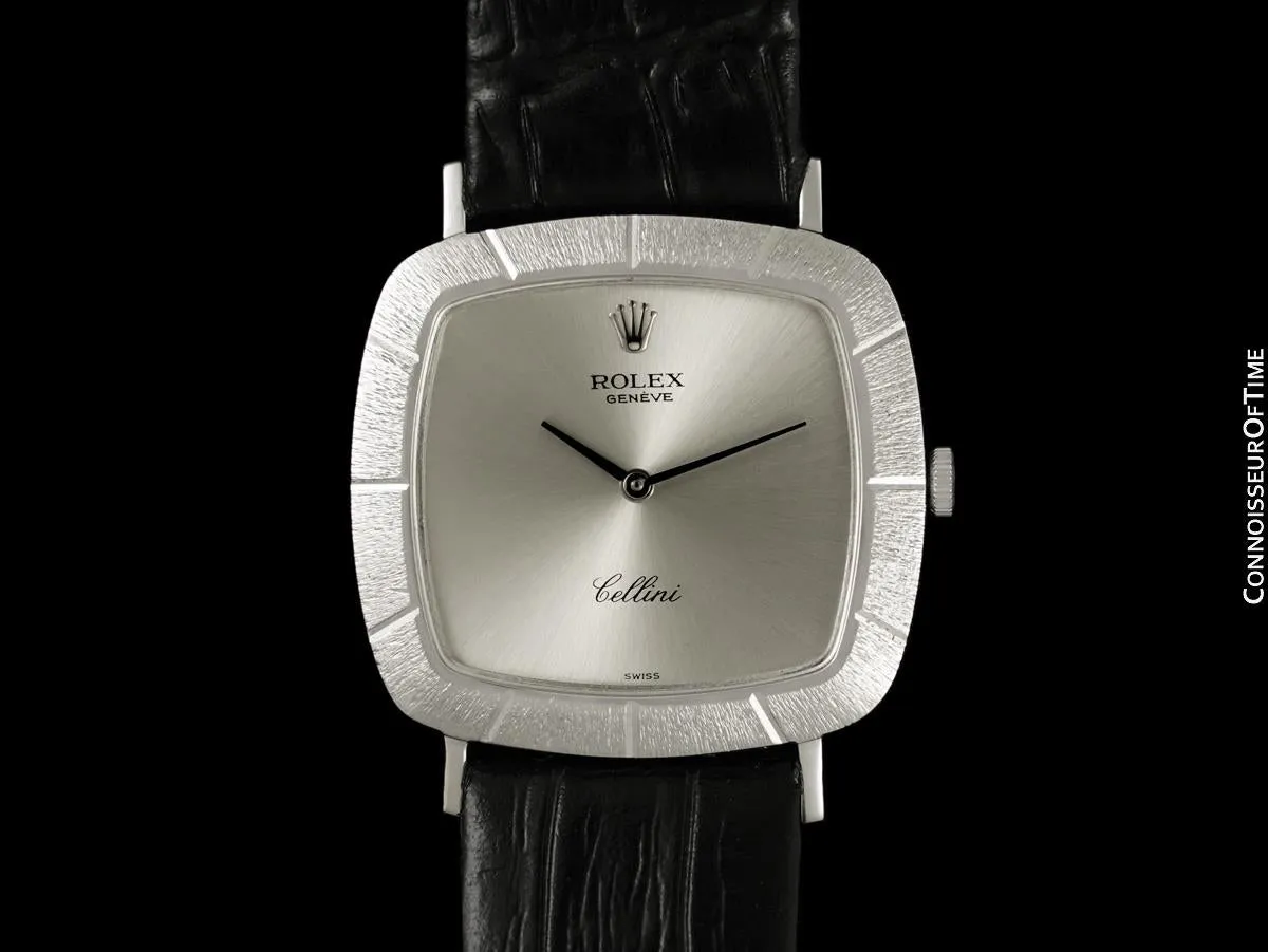 1971 Rolex Cellini Vintage Mens Handwound TV Watch with Bark Bezel, Ref. 3880 - 18K White Gold
