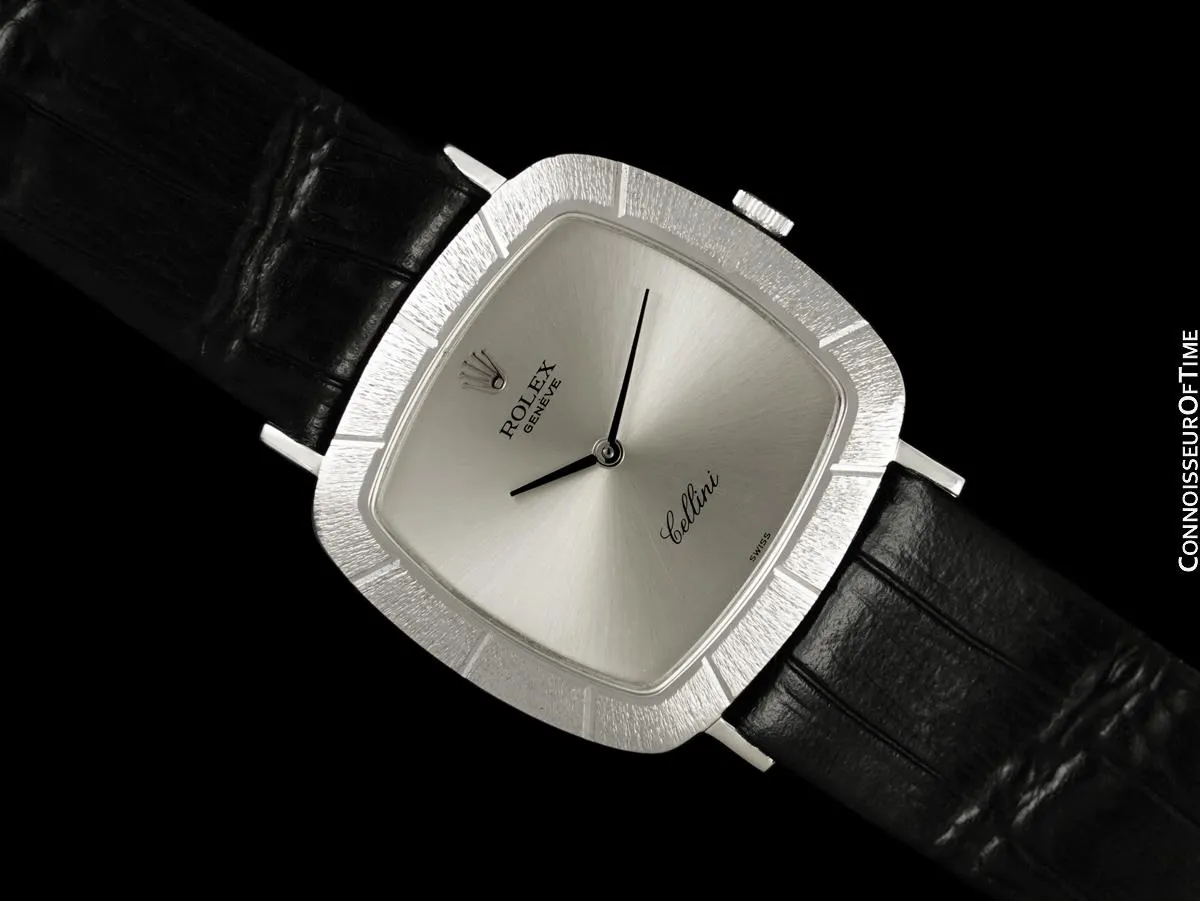 1971 Rolex Cellini Vintage Mens Handwound TV Watch with Bark Bezel, Ref. 3880 - 18K White Gold
