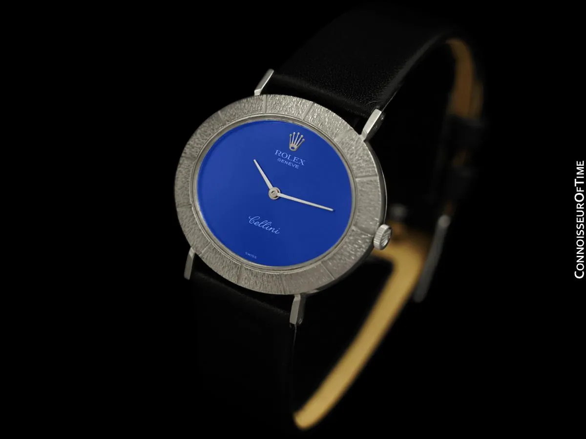 1972 Rolex Cellini Vintage Mens Midsize Handwound Oval Watch, Ref. 3881 - 18K White Gold
