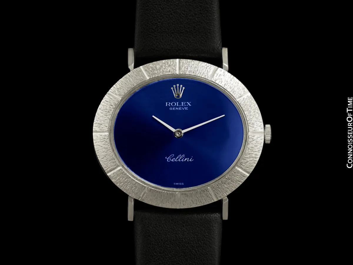 1972 Rolex Cellini Vintage Mens Midsize Handwound Oval Watch, Ref. 3881 - 18K White Gold