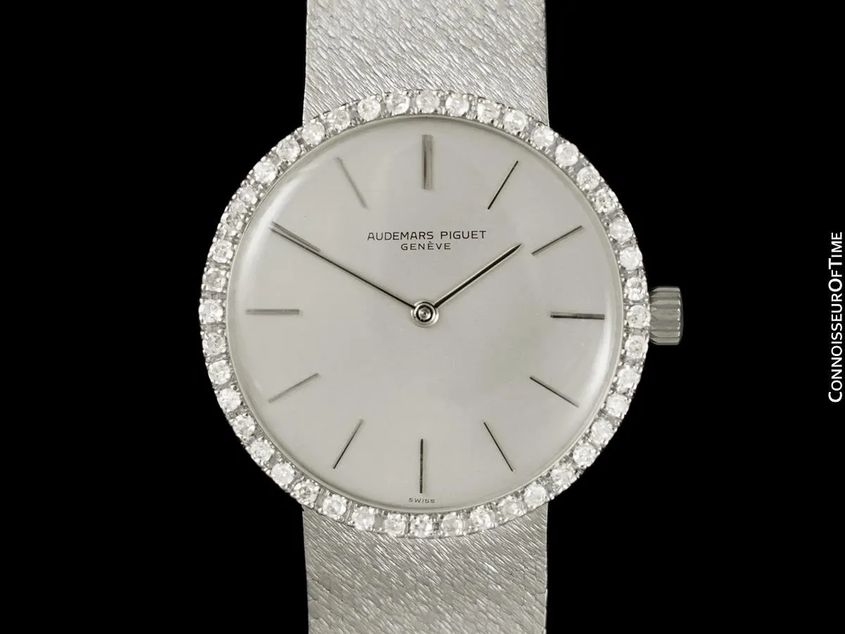 1973 Audemars Piguet Vintage Mens Thin Dress Bracelet Watch - 18K White Gold & Diamonds