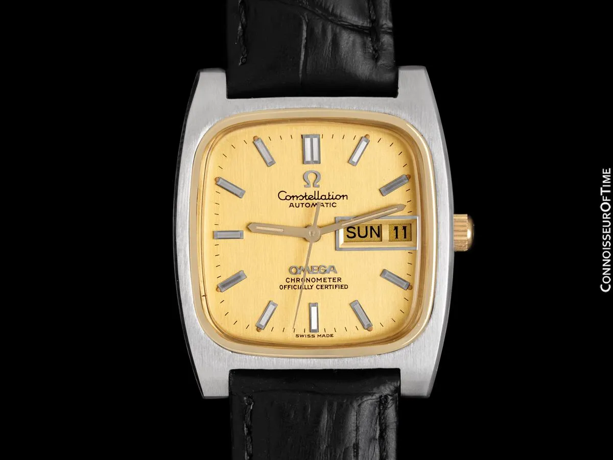 1973 Omega Constellation Vintage Mens Automatic Chronometer Watch, Day Date - Stainless Steel & 14K Gold