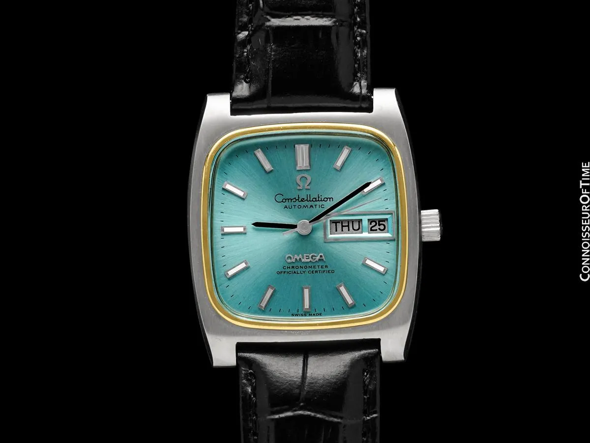 1973 Omega Constellation Vintage Mens "Tiffany Blue" Chronometer Day Date Watch - Stainless Steel & 14K Gold