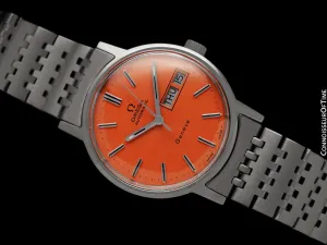 1973 Omega Geneve Vintage Automatic Day Date Mens Watch with Peach Dial - Stainless Steel