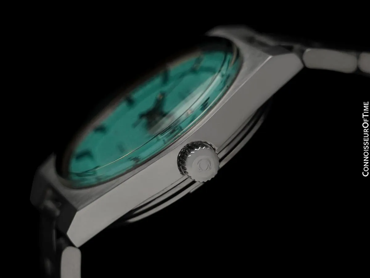 1973 Omega Geneve Vintage Retro Automatic Day Date Mens Tiffany Blue Dial Watch - Stainless Steel