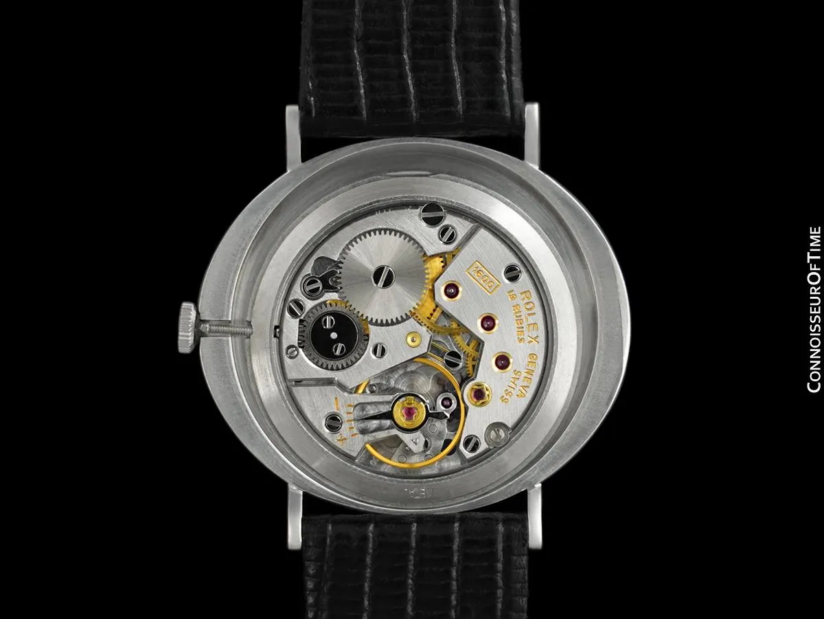 1973 Rolex Cellini Vintage Mens Midsize Handwound Oval Watch, Ref. 3881 - 18K White Gold