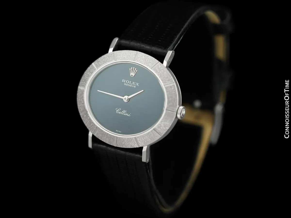 1973 Rolex Cellini Vintage Mens Midsize Handwound Oval Watch, Ref. 3881 - 18K White Gold