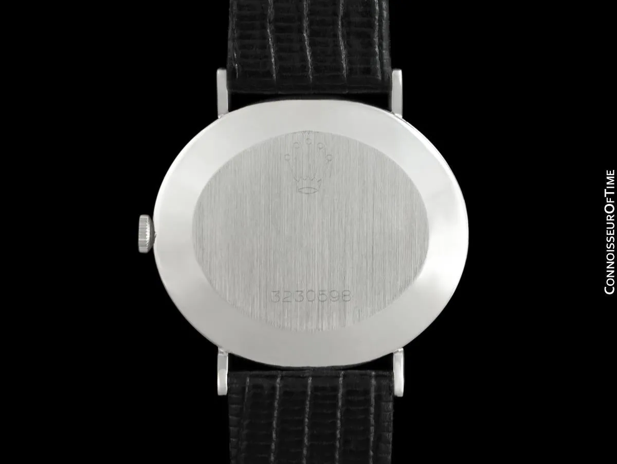 1973 Rolex Cellini Vintage Mens Midsize Handwound Oval Watch, Ref. 3881 - 18K White Gold