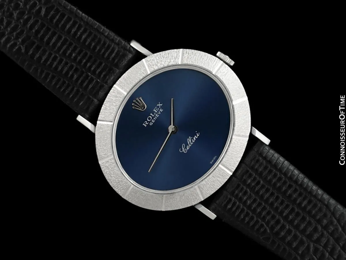 1973 Rolex Cellini Vintage Mens Midsize Handwound Oval Watch, Ref. 3881 - 18K White Gold