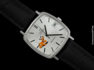 1974 Omega De Ville Vintage Mens Automatic Dress Watch with Disney's Pluto Dog - Stainless Steel