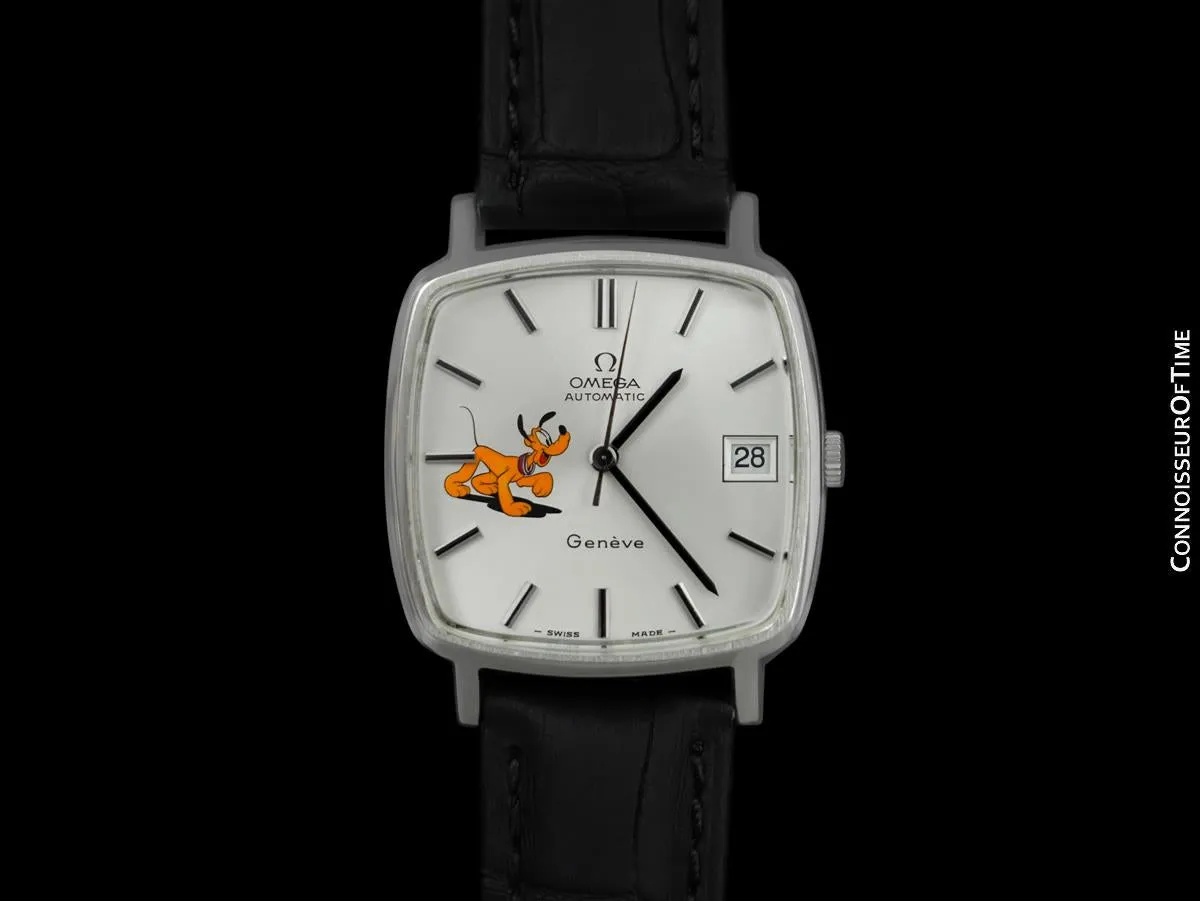 1974 Omega De Ville Vintage Mens Automatic Dress Watch with Disney's Pluto Dog - Stainless Steel