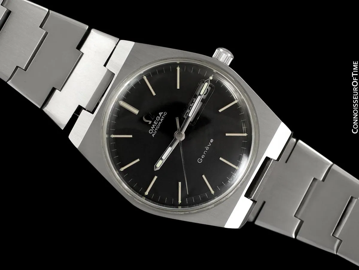 1974 Omega Geneve Vintage Mens Watch, Quick-Setting Day & Date - Stainless Steel