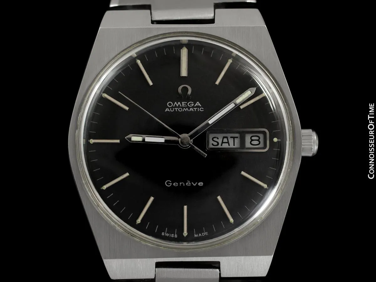 1974 Omega Geneve Vintage Mens Watch, Quick-Setting Day & Date - Stainless Steel