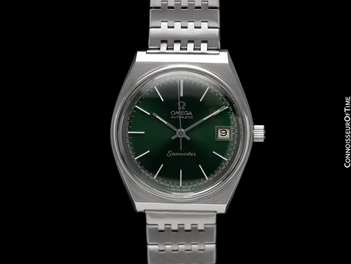 1974 Omega Seamaster Mens Vintage Emerald Green Dial Bracelet Watch, Automatic, Date - Stainless Steel