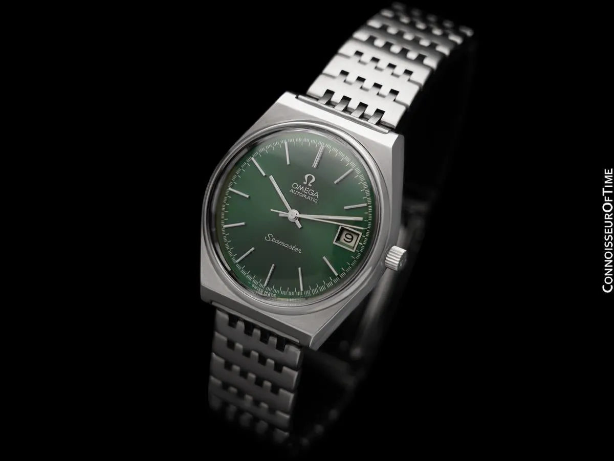 1974 Omega Seamaster Mens Vintage Emerald Green Dial Bracelet Watch, Automatic, Date - Stainless Steel