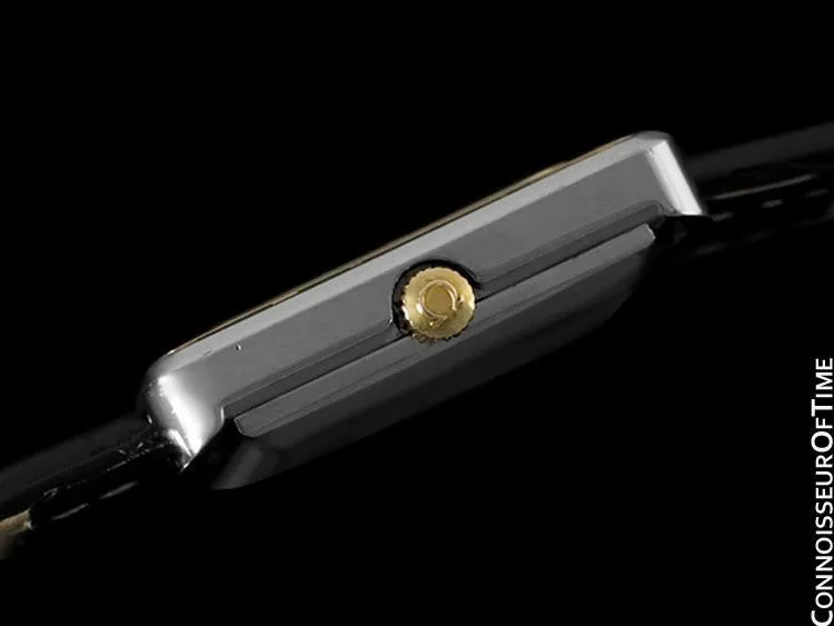 1975 Omega De Ville Vintage Mens Midsize Automatic Dress Watch - Stainless Steel & Solid 14K Gold Bezel