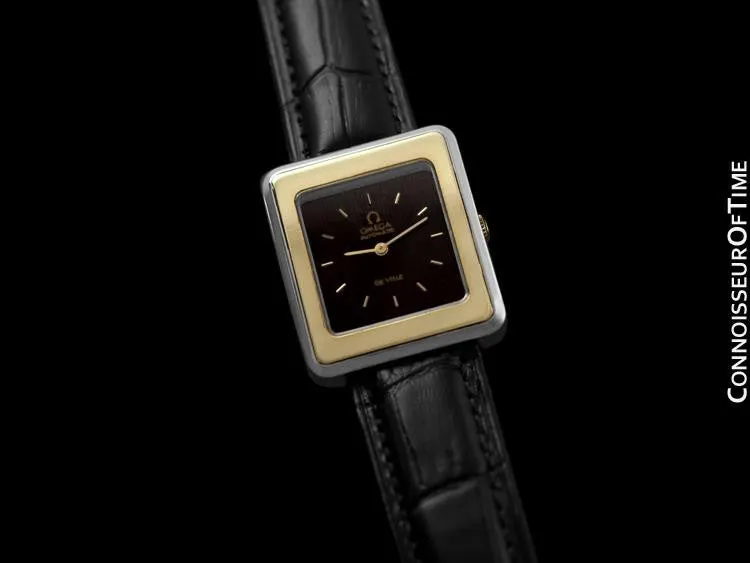 1975 Omega De Ville Vintage Mens Midsize Automatic Dress Watch - Stainless Steel & Solid 14K Gold Bezel
